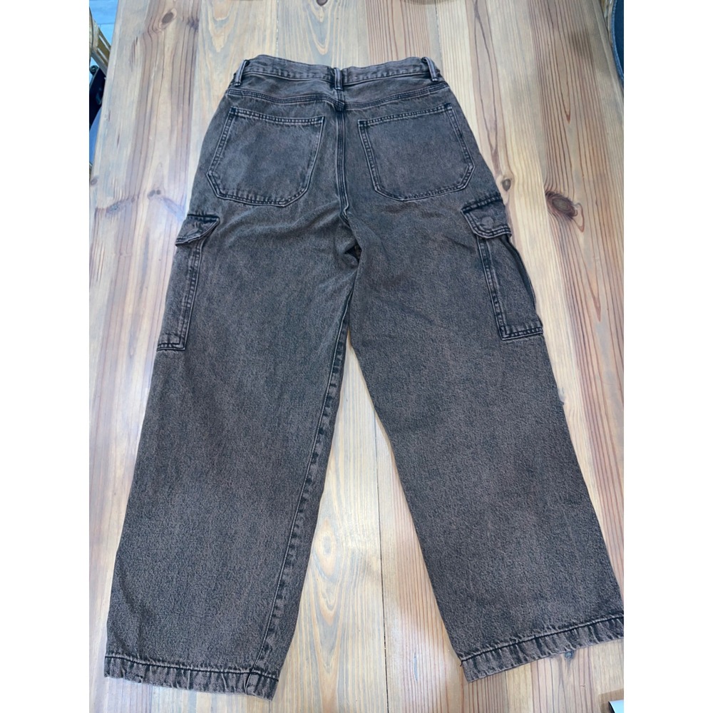 HM Mens Baggy Fit Cargo Jeans Washed Brown Black Wide Leg 28x30 Streetwear - Picture 2 of 8